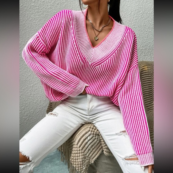 Cozy Relaxed Fit Slouchy Stripes Sweater Top - Picture 11 of 16